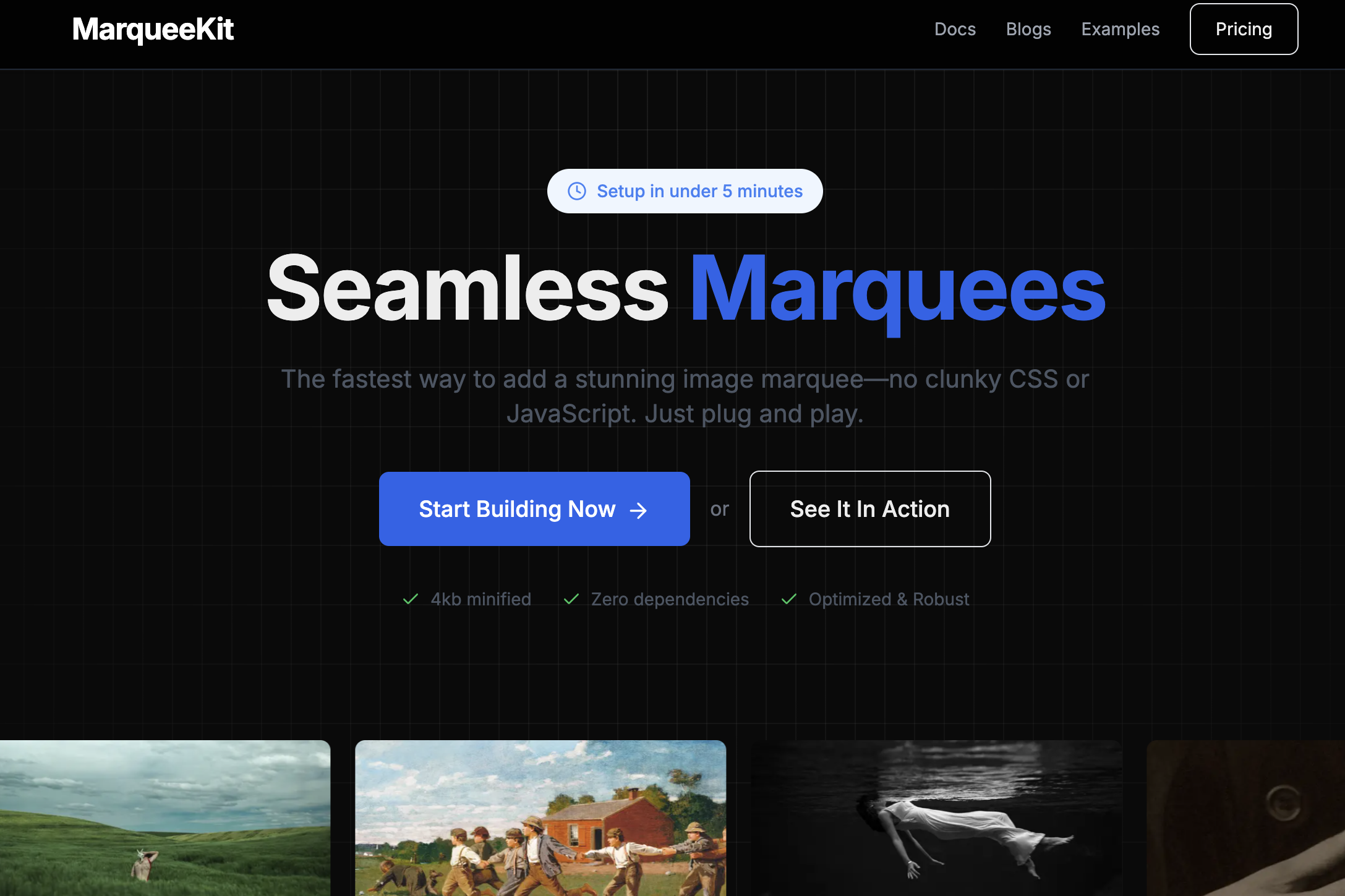 MarqueeKit product homepage and marquee behavior preview